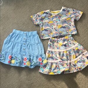 Mini Boden Blue and Multicolor Skirt Set